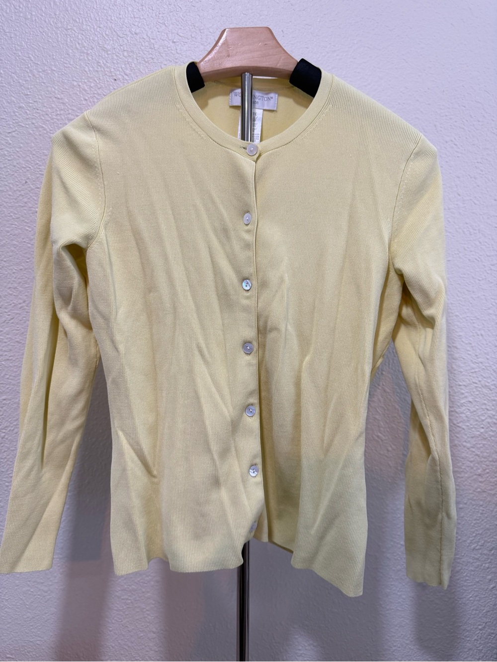 Worthington Pale Yellow Crewneck Button Cardigan